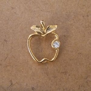 Gold Apple Charm with a clear gemstone